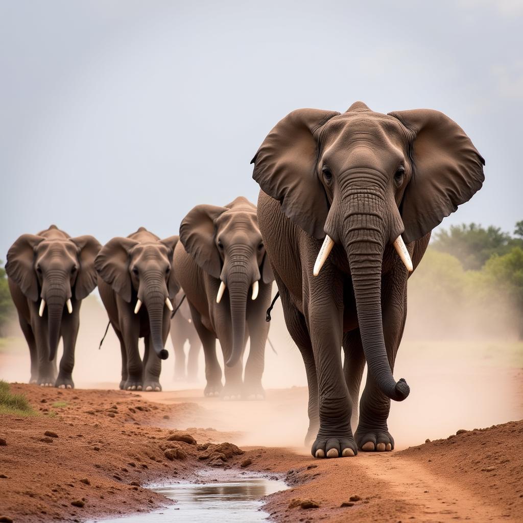 African elephant herd on the move