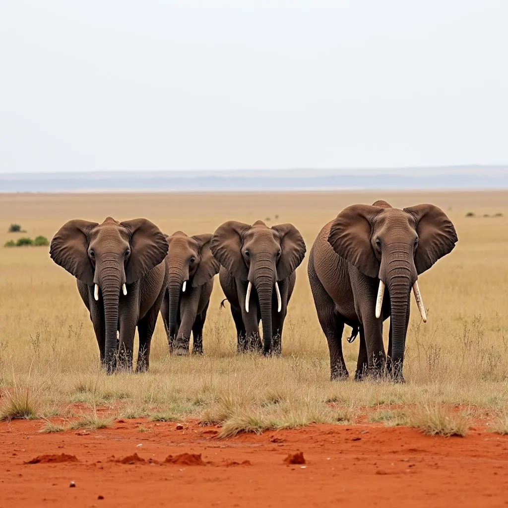 African elephant herd in the savanna