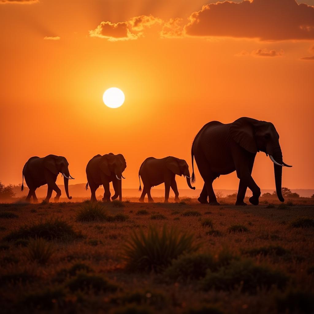 African elephant herd on the savanna