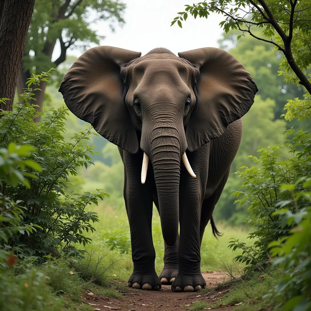 African Elephant Roaming Through Lush Jungle