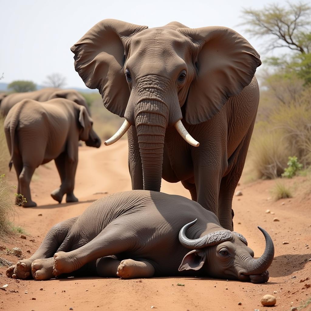 African Elephant Kills Buffalo in Territorial Dispute