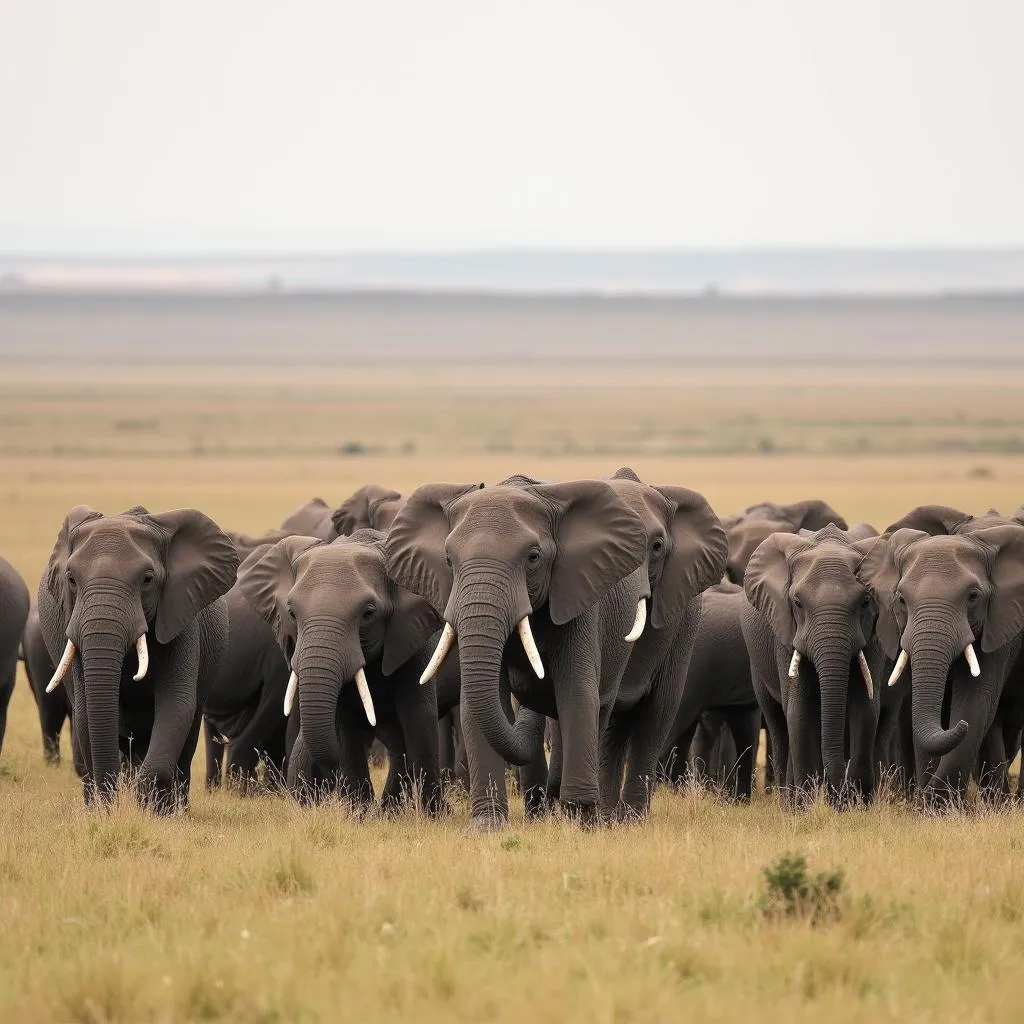 African elephants migrating across Botswana