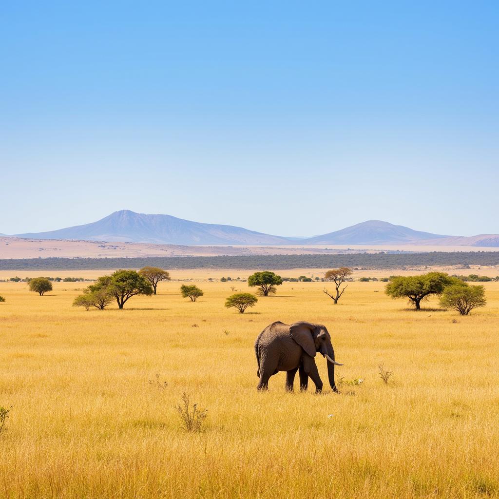 African Elephant Roaming the Savannah