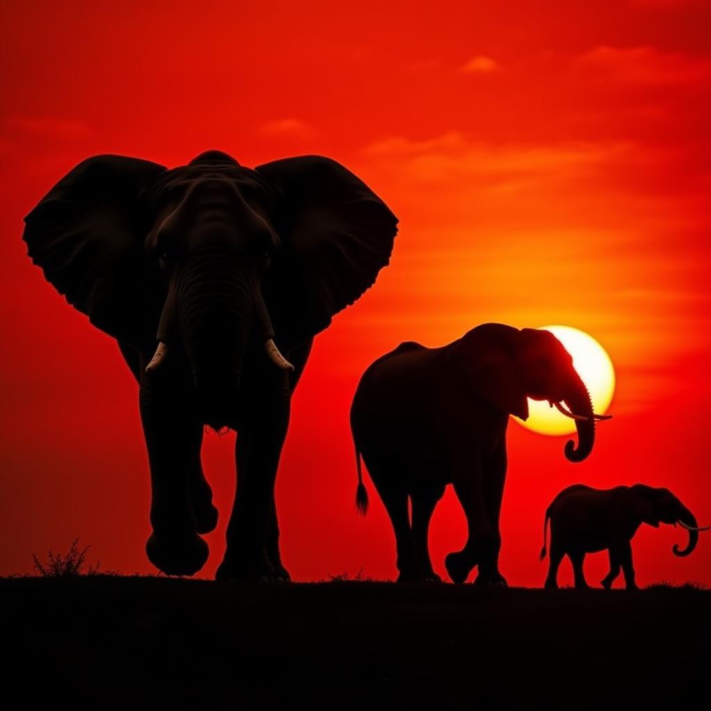 African Elephant Silhouette at Sunset