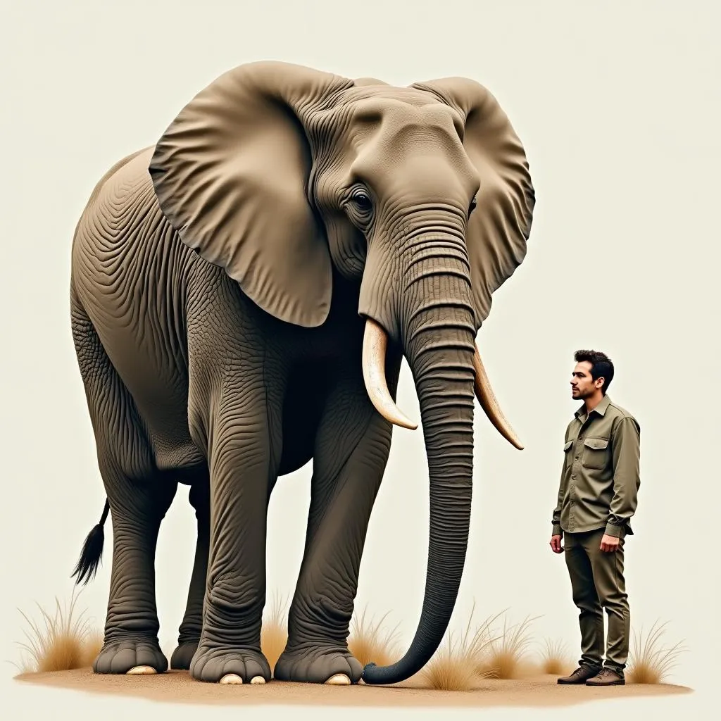 African Elephant Towering Over a Human