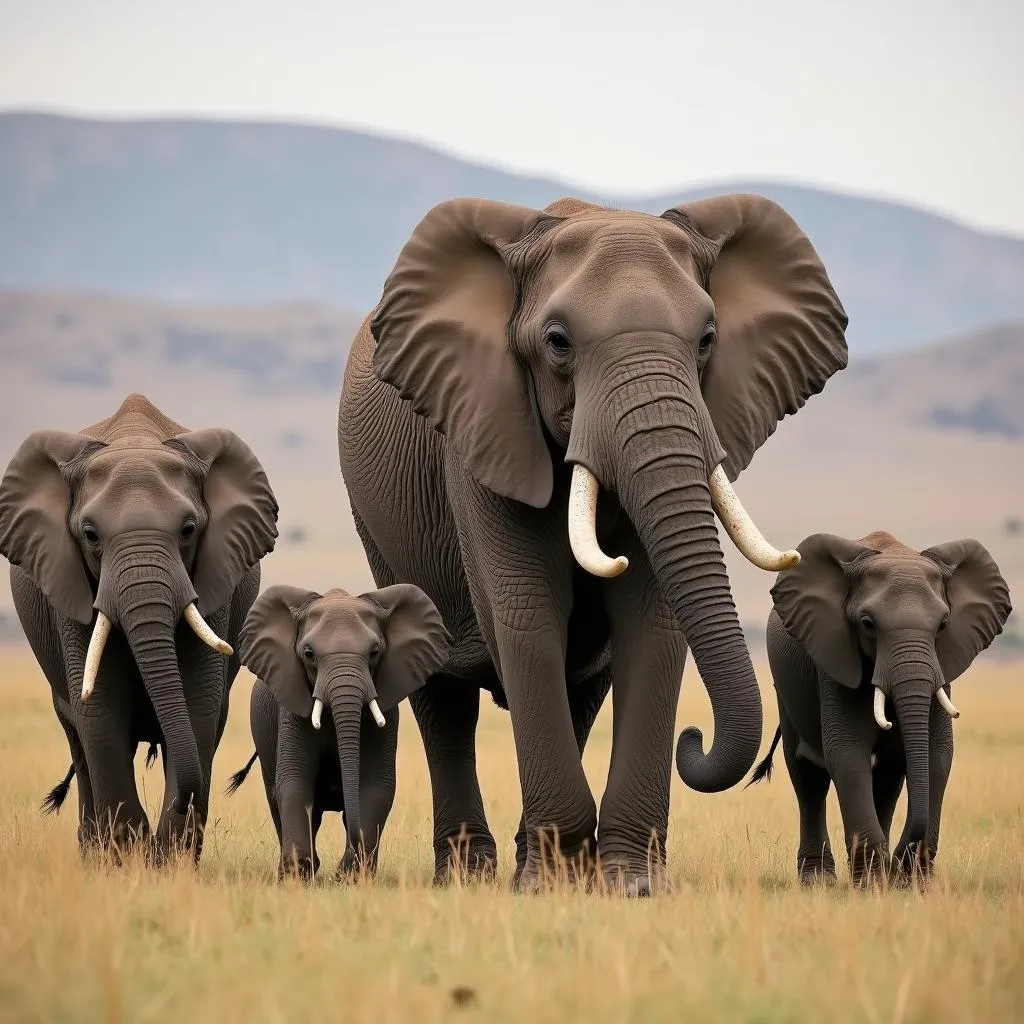 African Elephant Tusker Family Group