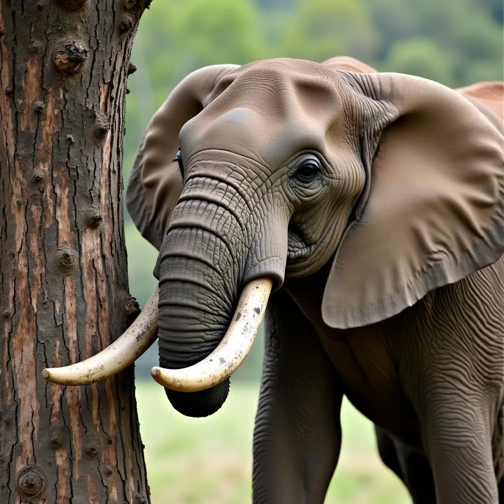 African Elephant Tusker Feeding