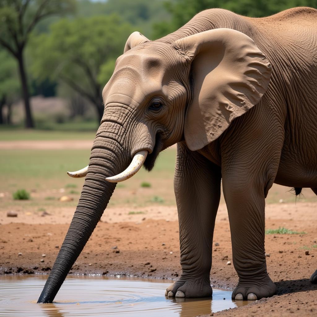 African elephant using trunk to drink water