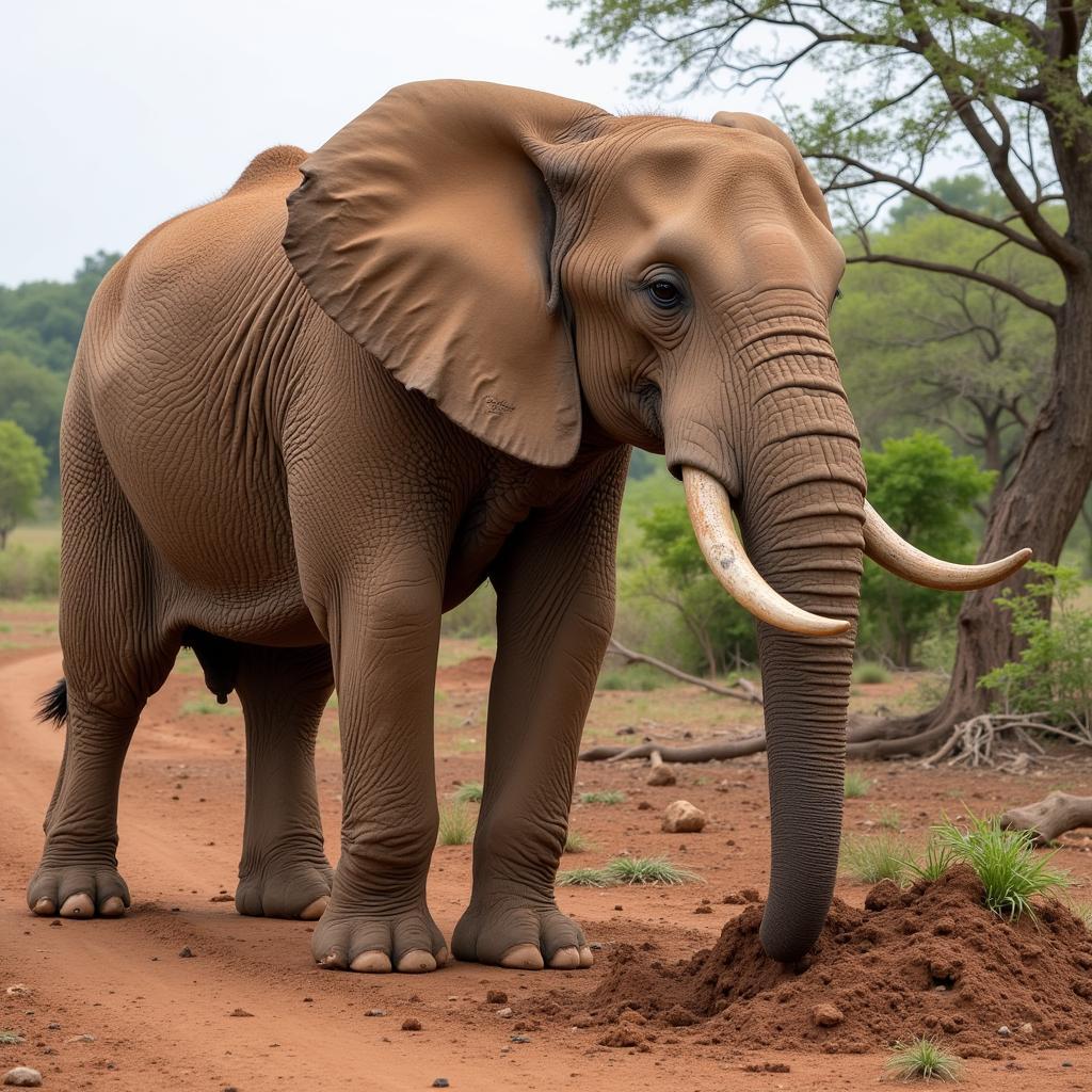 African Elephant Using Tusks for Digging