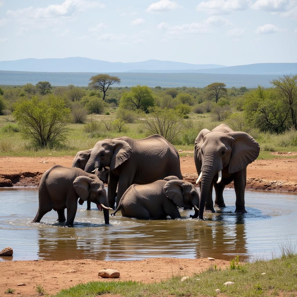 African Elephants at Waterhole