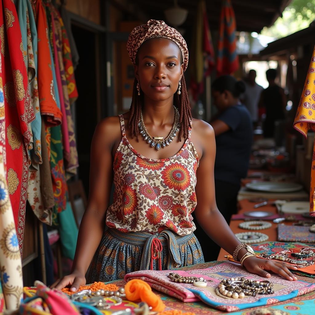 African woman running a business in Goa's bustling market