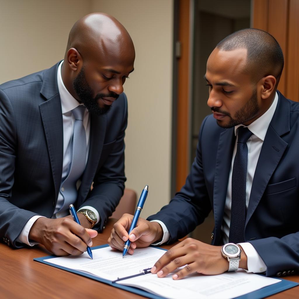 African entrepreneur signing import contract