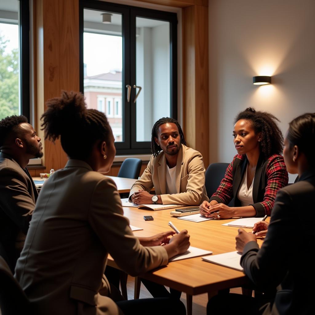 A group of African entrepreneurs engaged in a business meeting