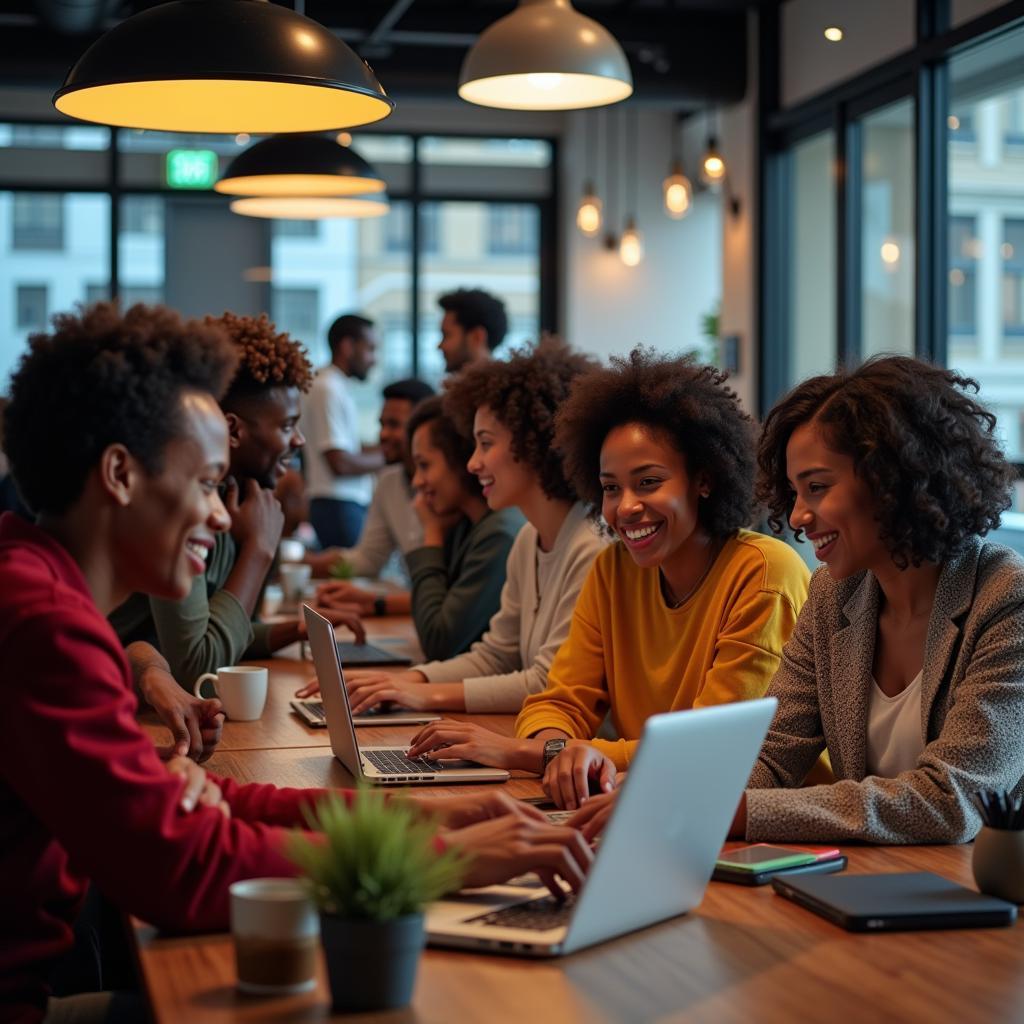 Group of Young African Entrepreneurs Collaborating in a Modern Tech Hub