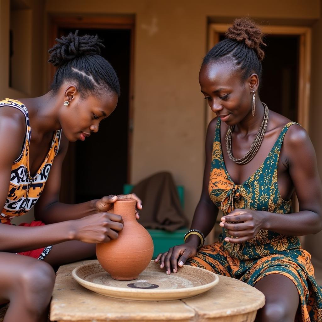 African Exchange Participant Learning Local Craft