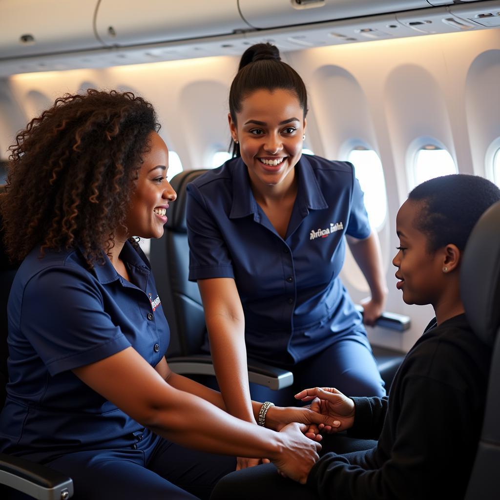 African Express Airways Cabin Crew Assisting Passengers