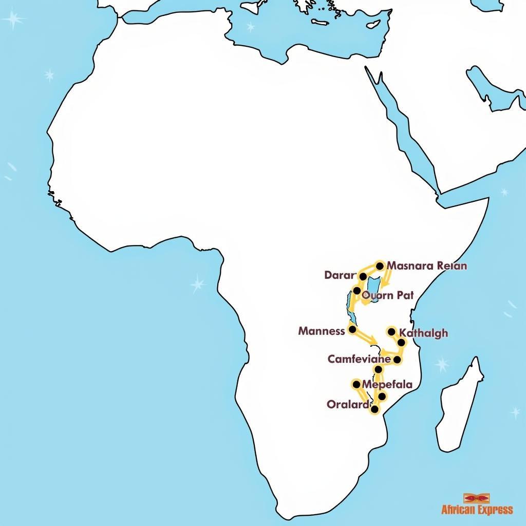 Map showcasing African Express Airways destinations across Africa