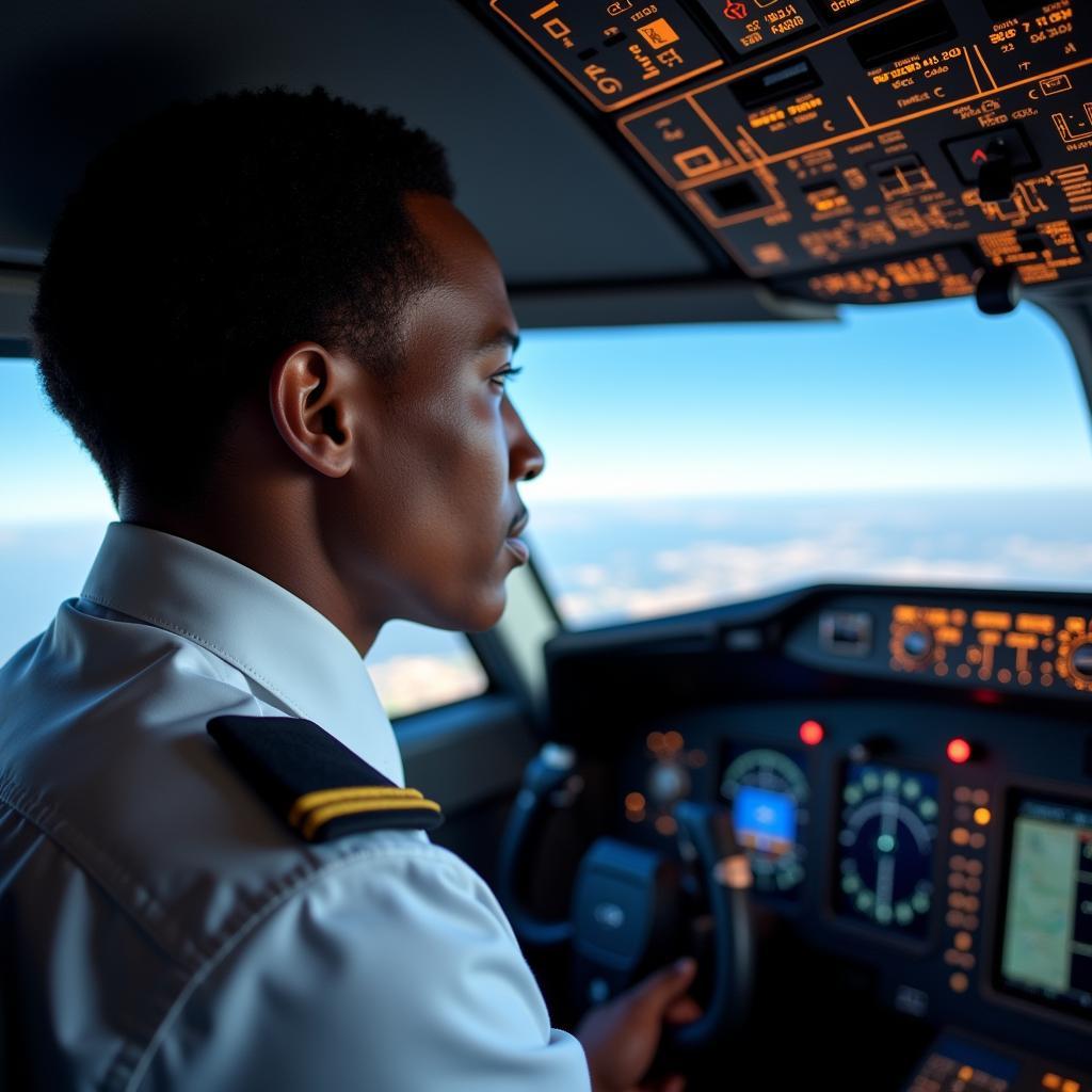 African Express Airways pilot in the cockpit