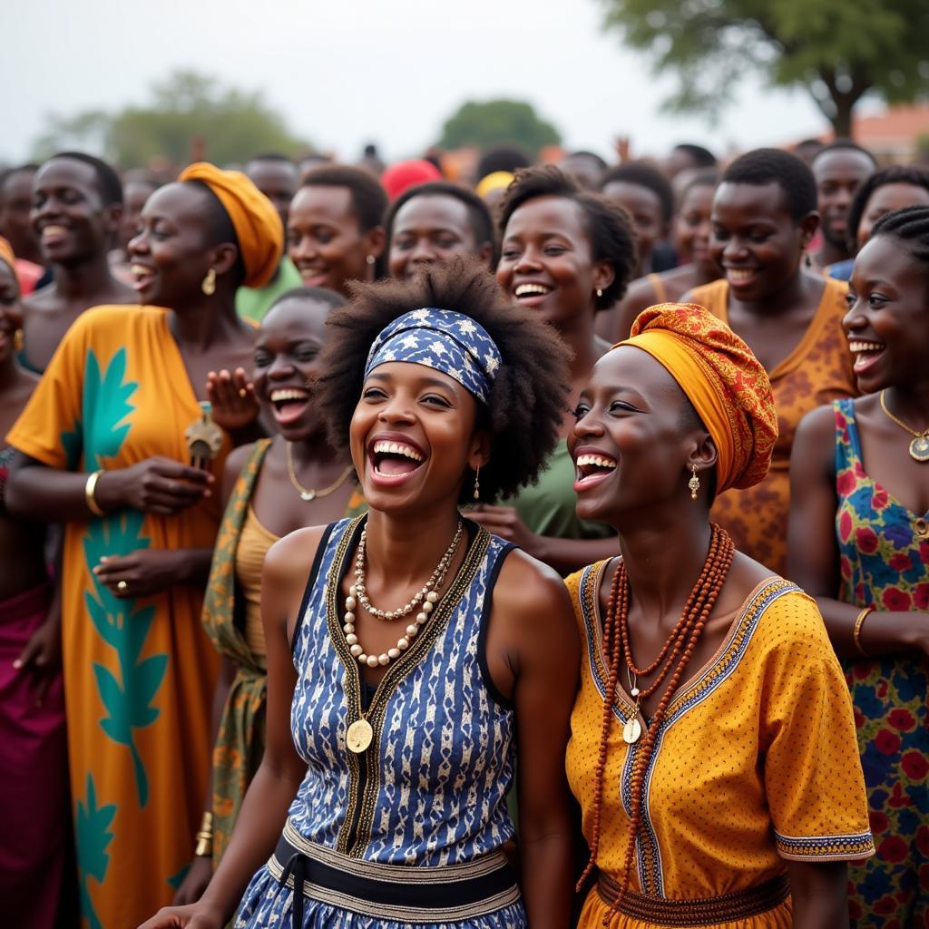 A large African family gathered for a celebration