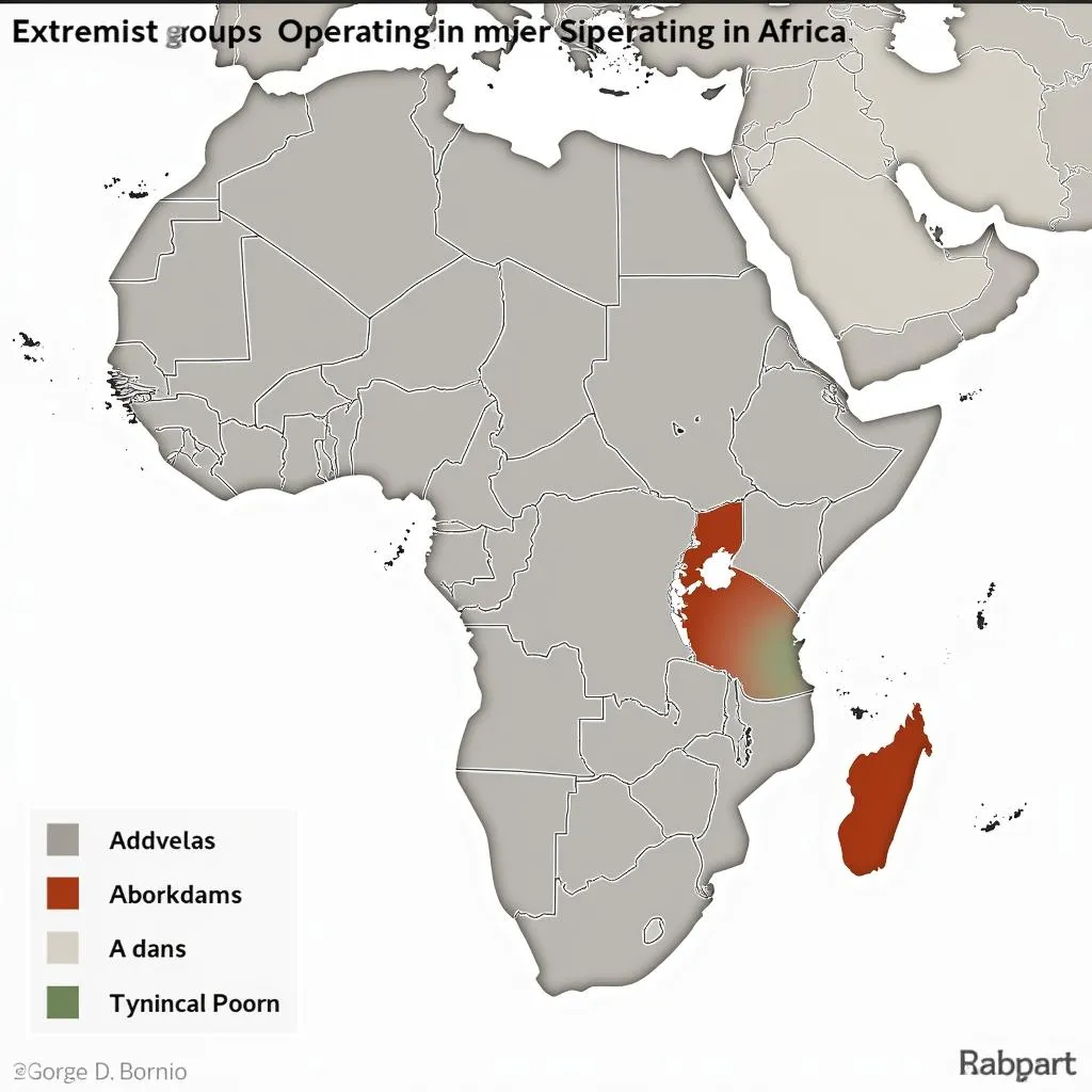 A map showing the location of major extremist groups in Africa