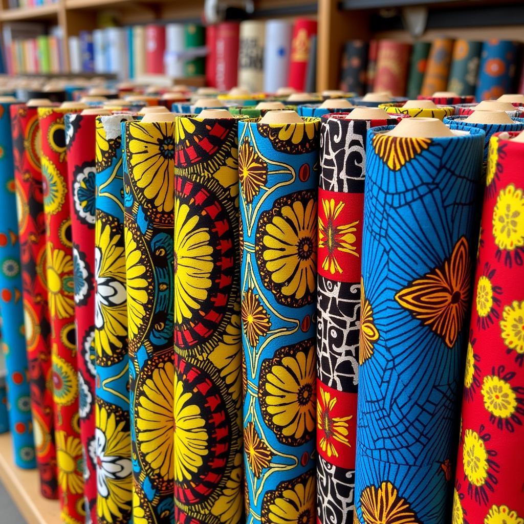 Colorful bolts of African print fabric