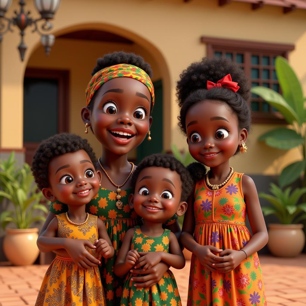 African Family Celebrating in 3D