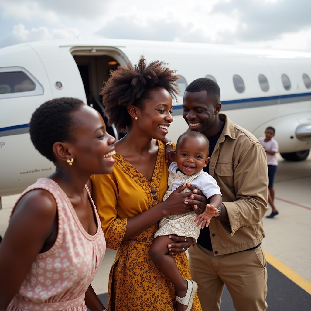 Joyful African Family Boarding an Airplane