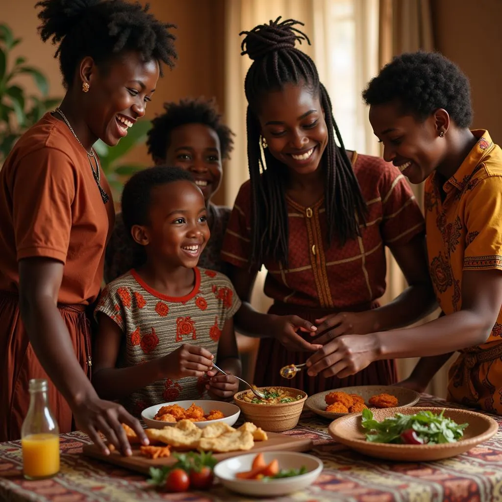 African Family Celebrating After Ritual