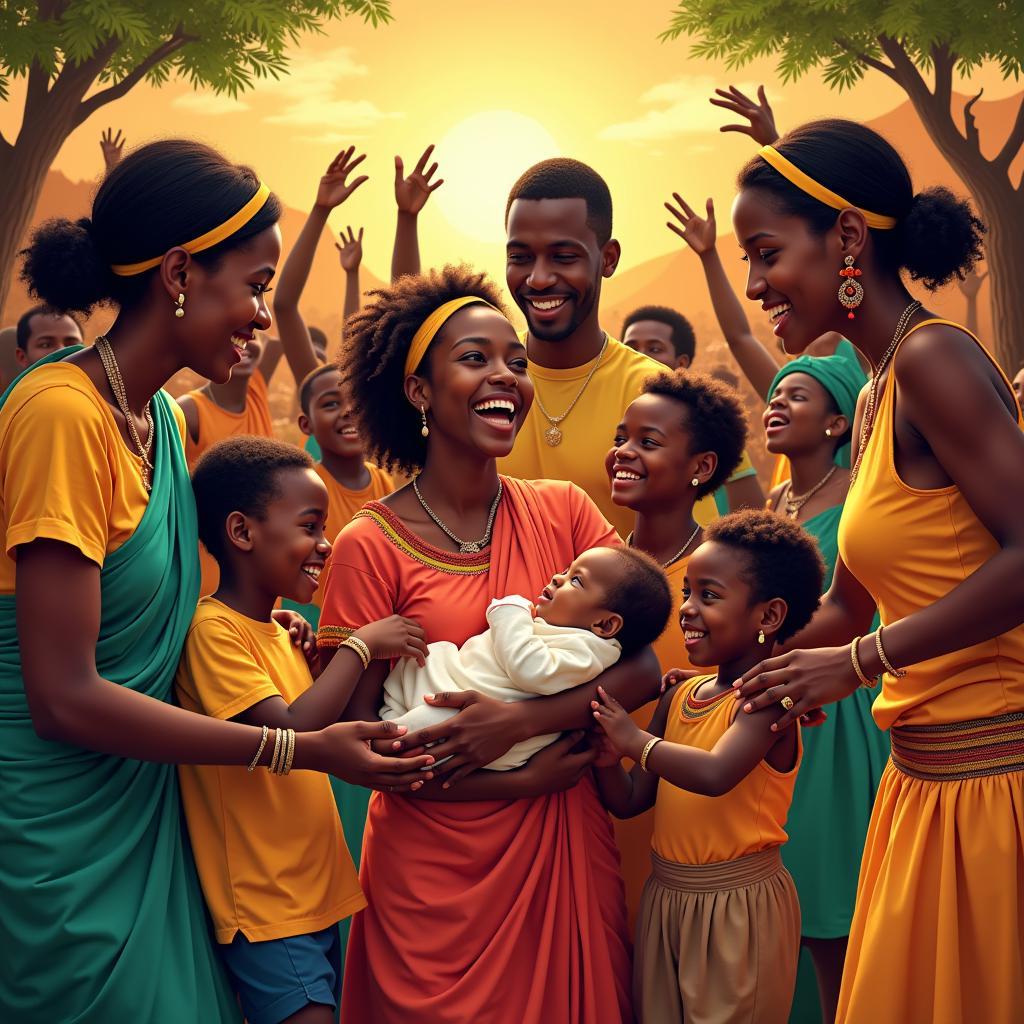 African family celebrating the birth of a child