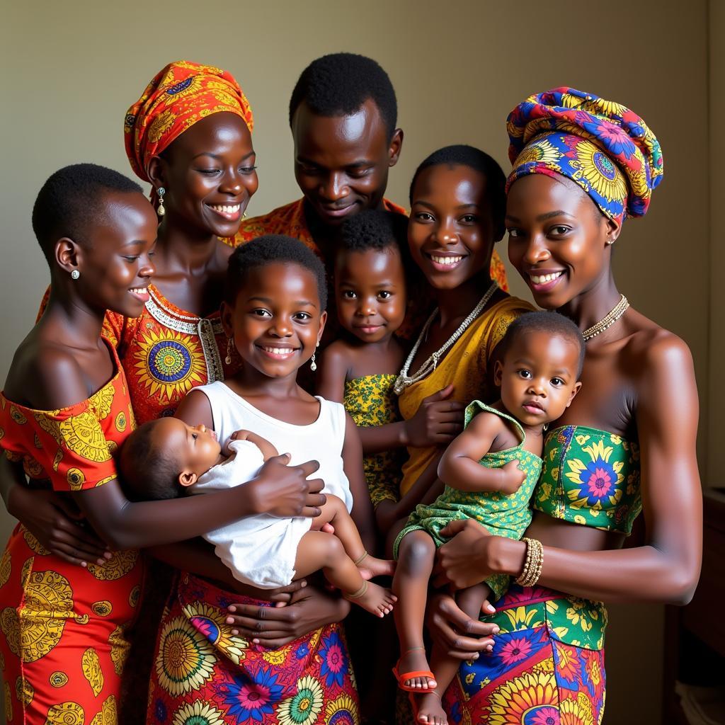 Family celebrating a birth in traditional attire