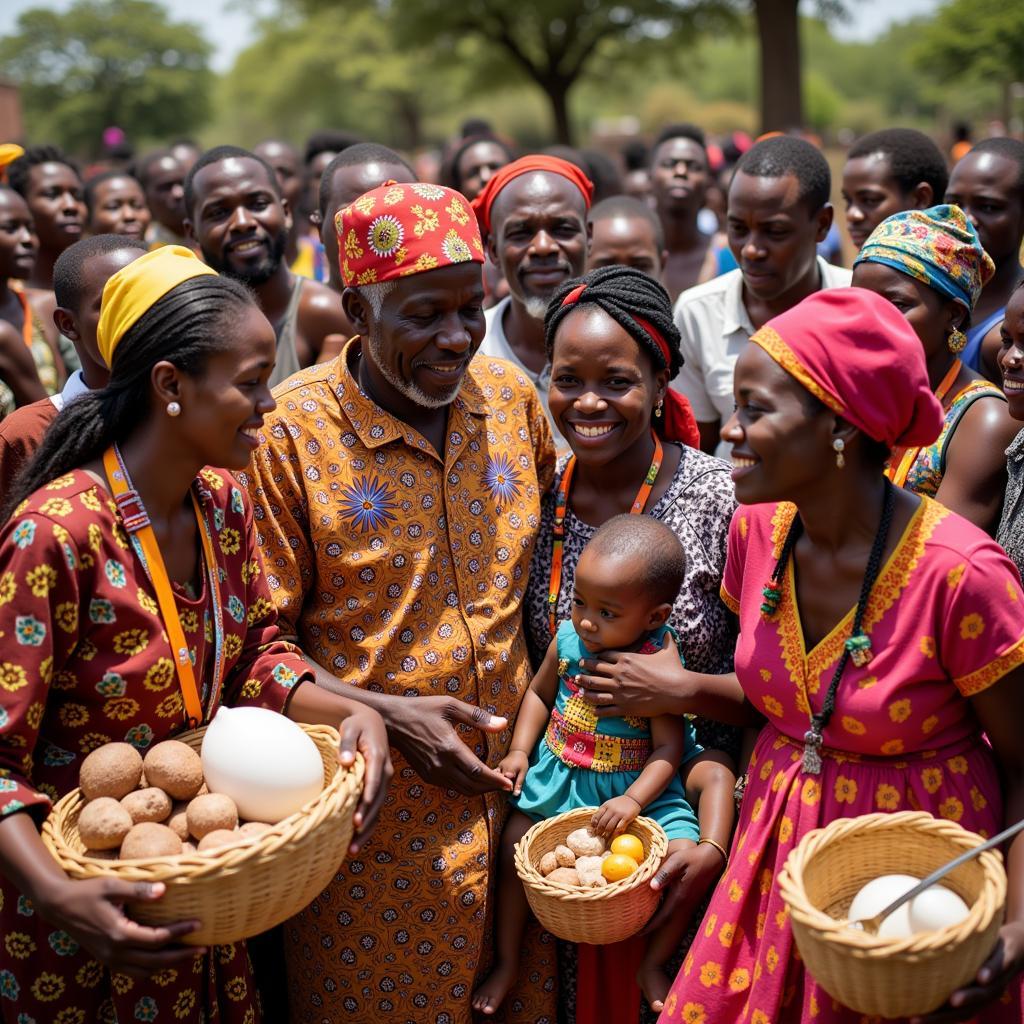 Family celebrating a child naming ceremony in Africa