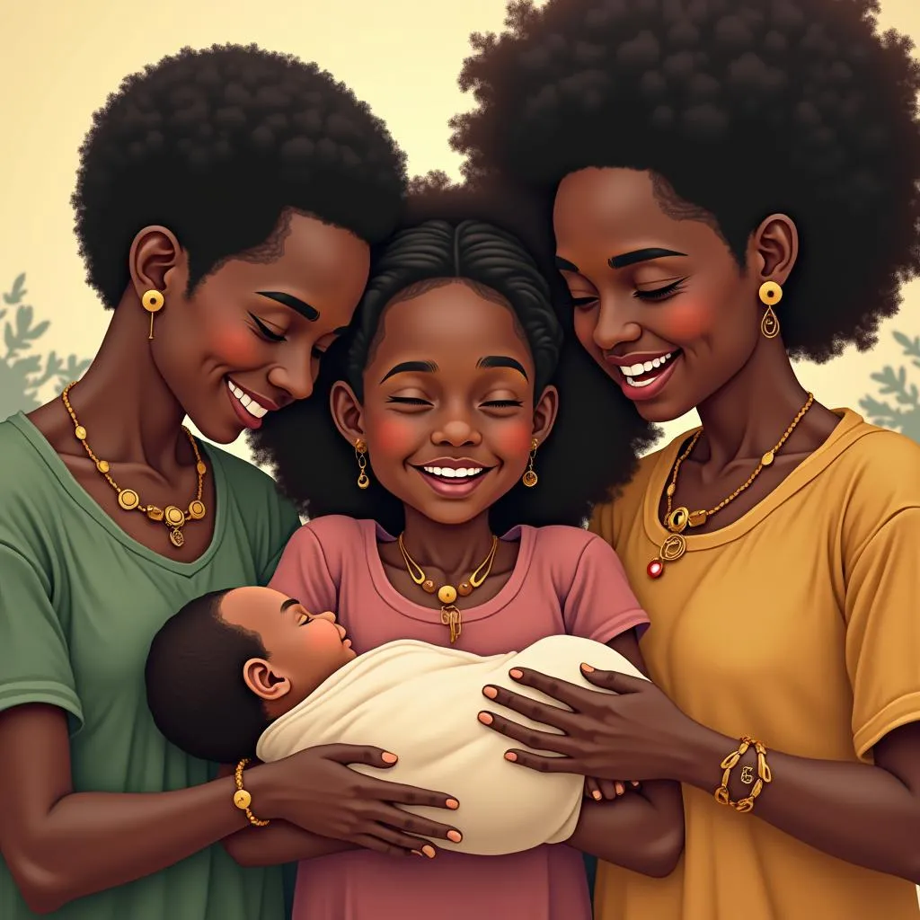 African Family Celebrating Newborn