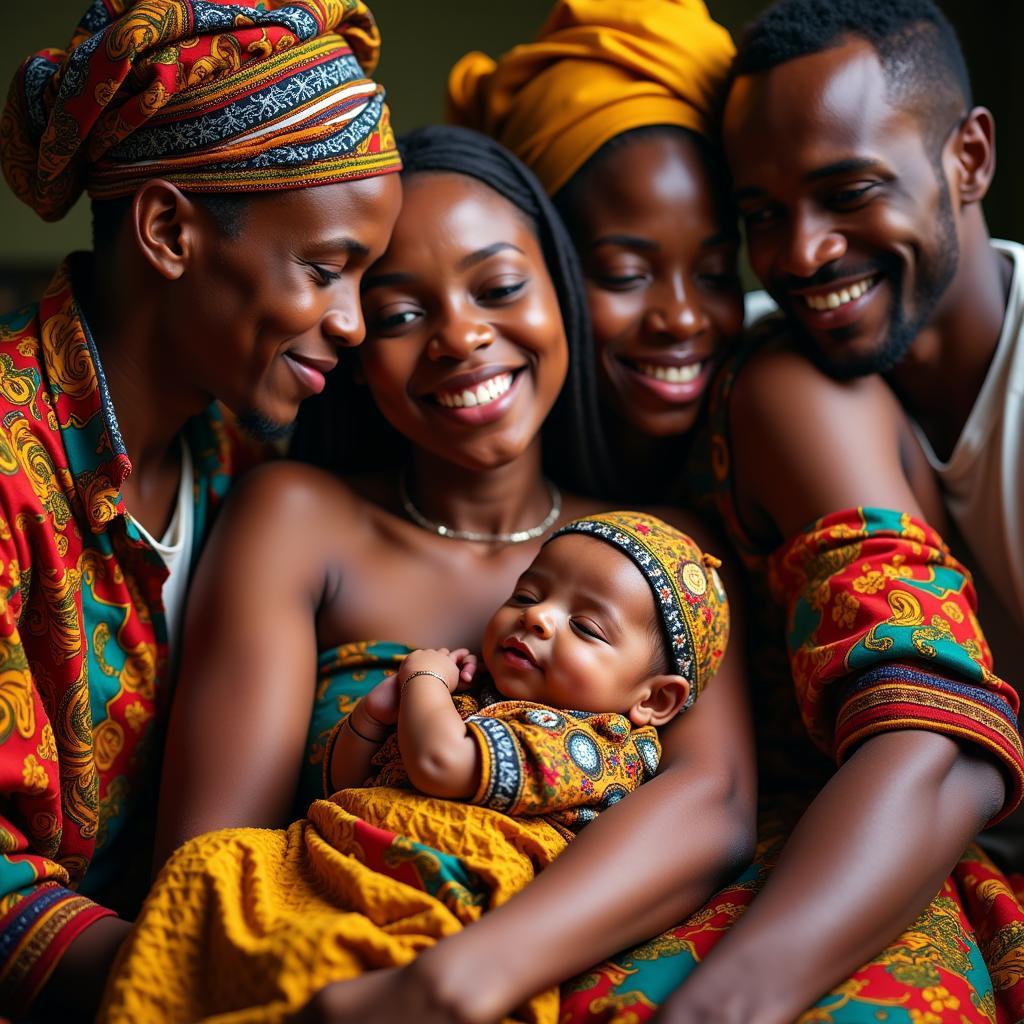 African Family Celebrating Newborn