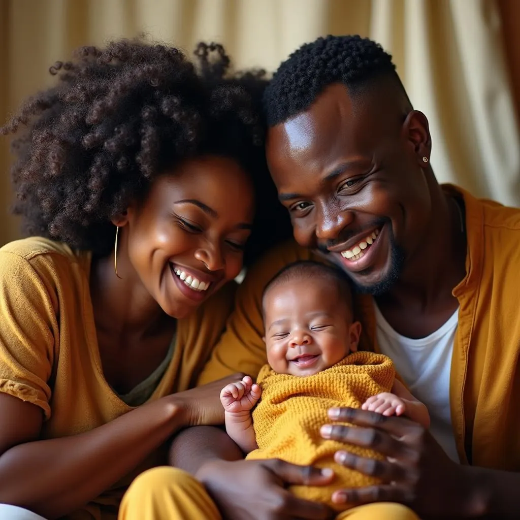 African family celebrating with a newborn baby