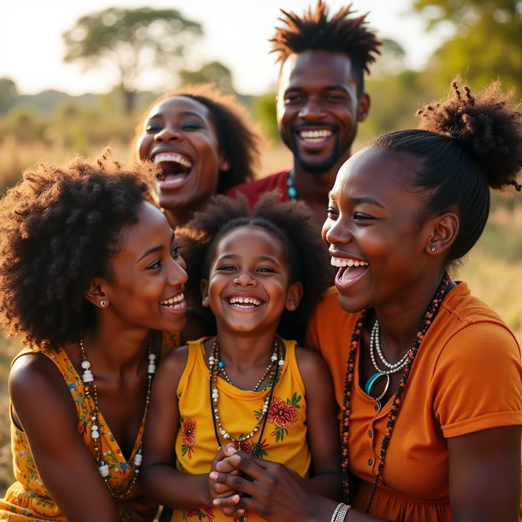 Family celebrating in traditional attire