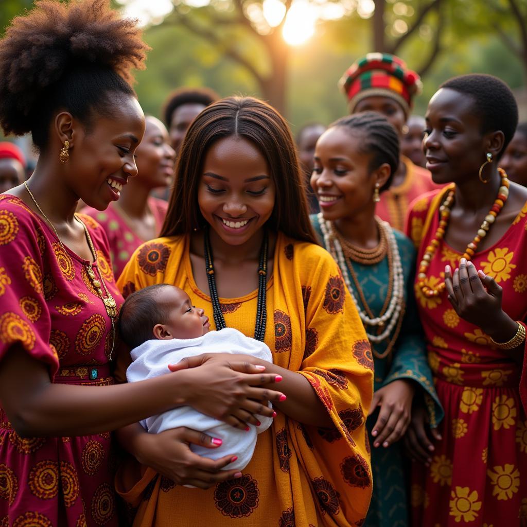 African family celebrating the birth of a child