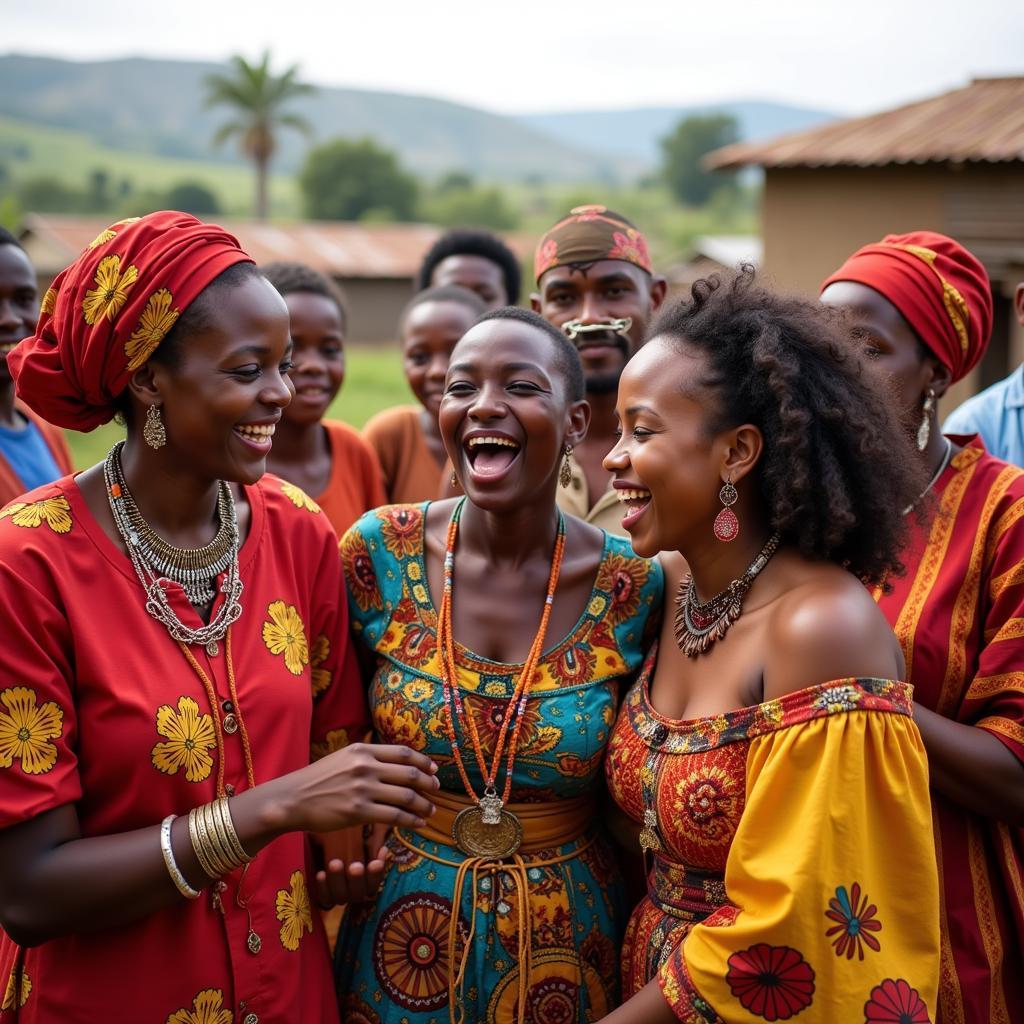 Family Celebrating a Traditional Ceremony in Africa