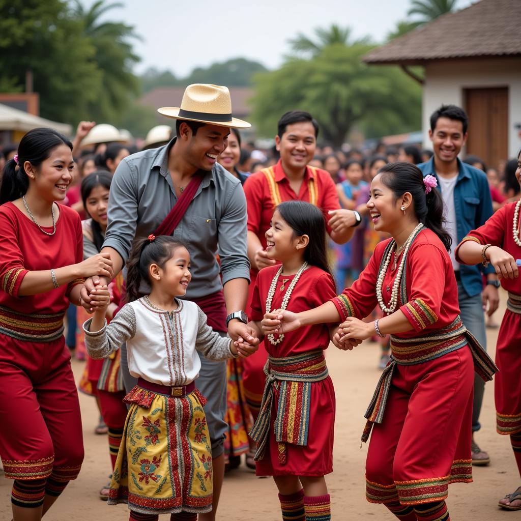 Family Dancing with Local Performers in Africa