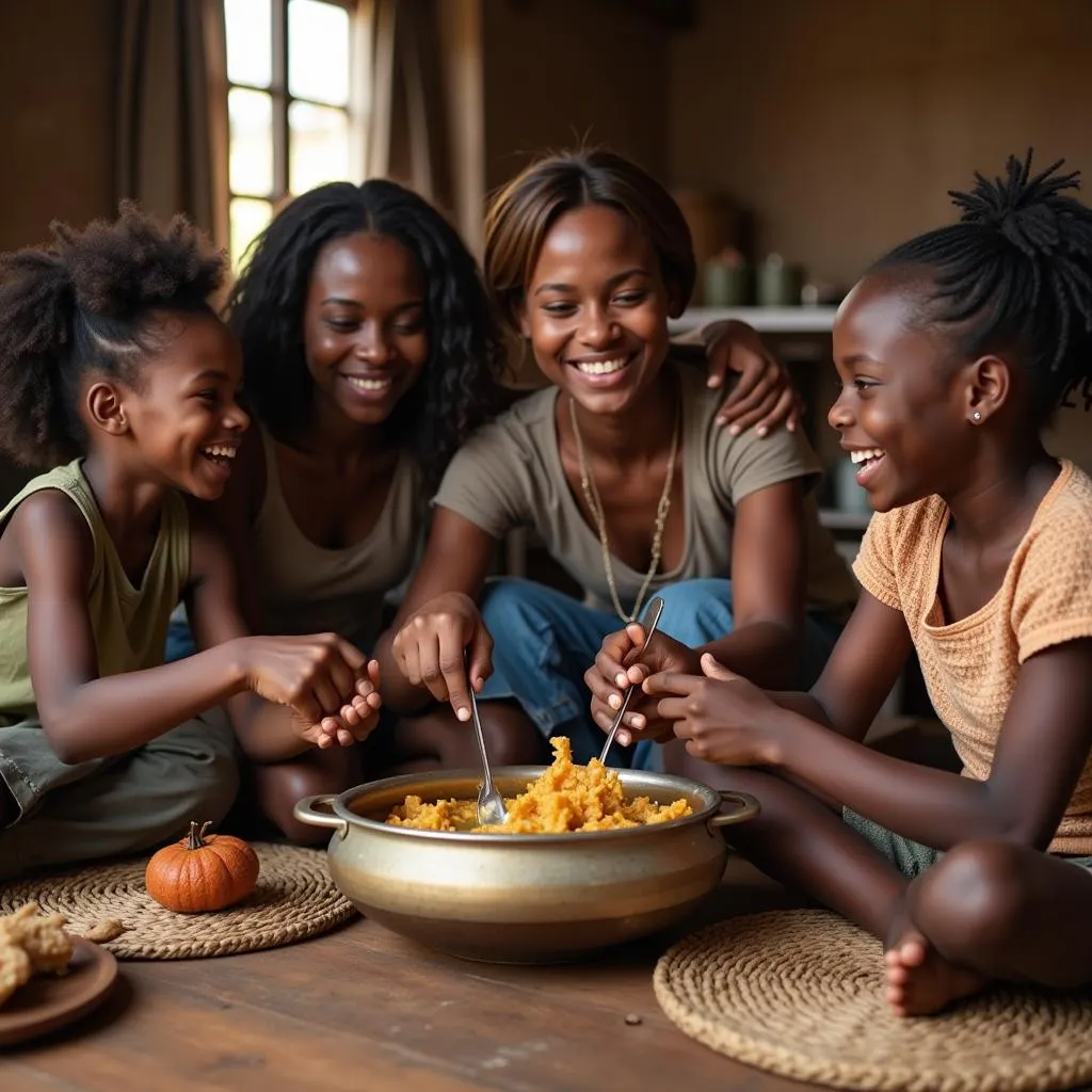 African family eating dinner together