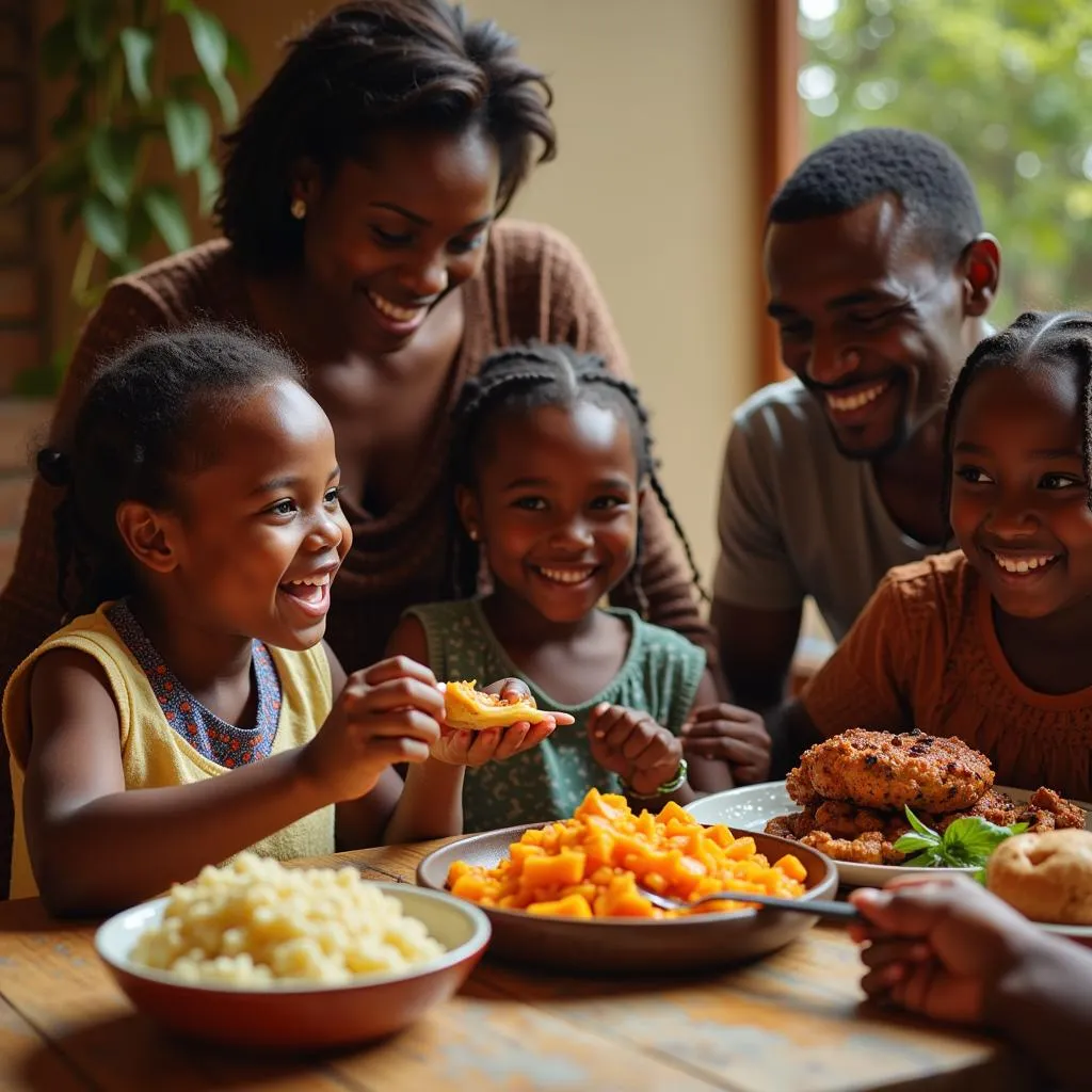 African Family Sharing a Meal