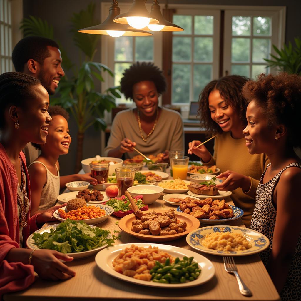 An African family sharing a traditional meal together