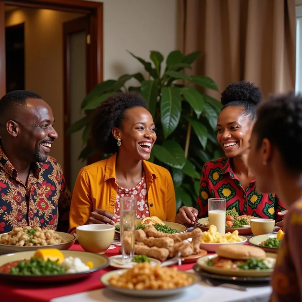 African Family Enjoying a Meal Together