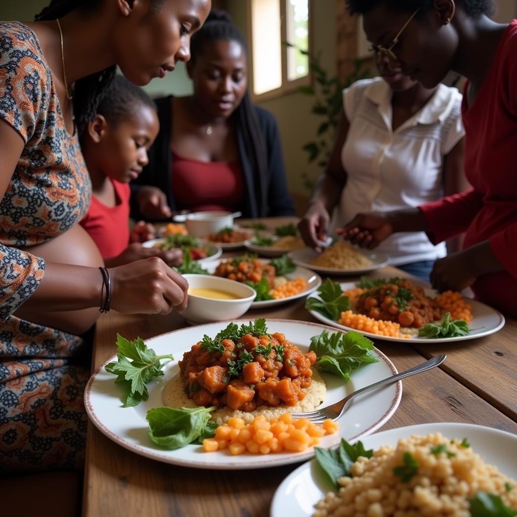 Family Sharing a Traditional African Meal