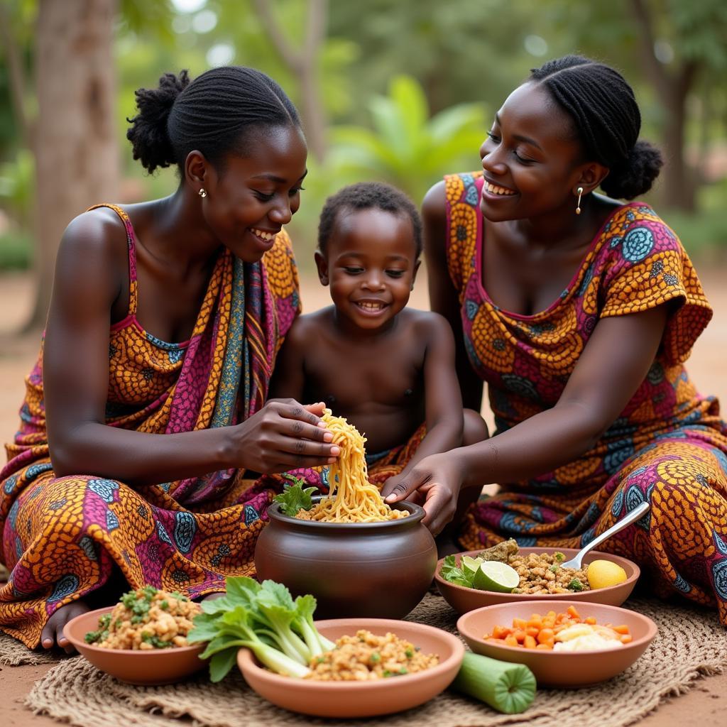 African Family Sharing a Meal Together