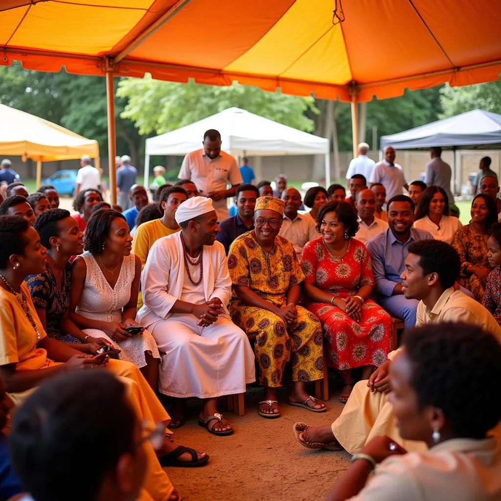 Family gathering for an African customary marriage ceremony