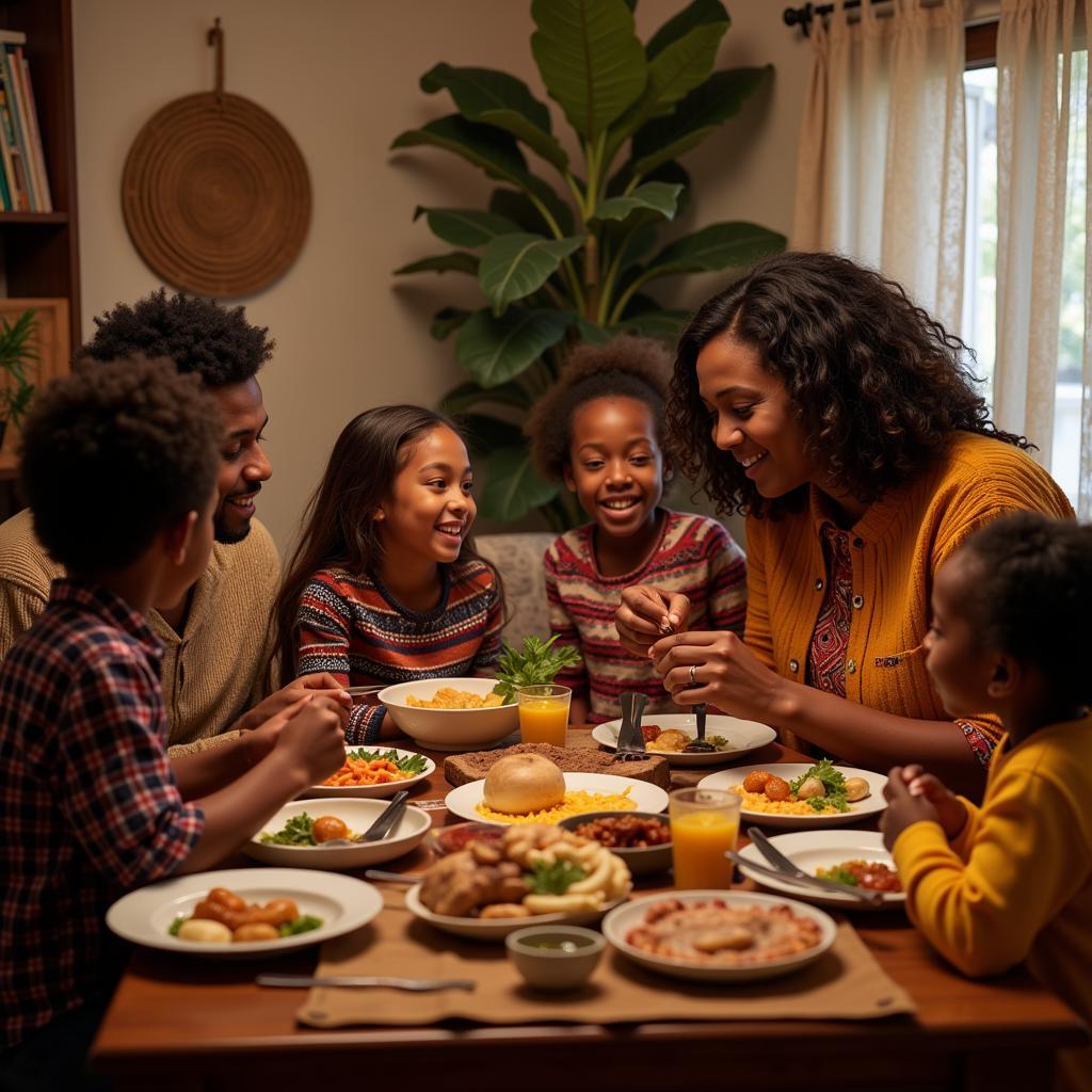 African family gathering for a traditional meal