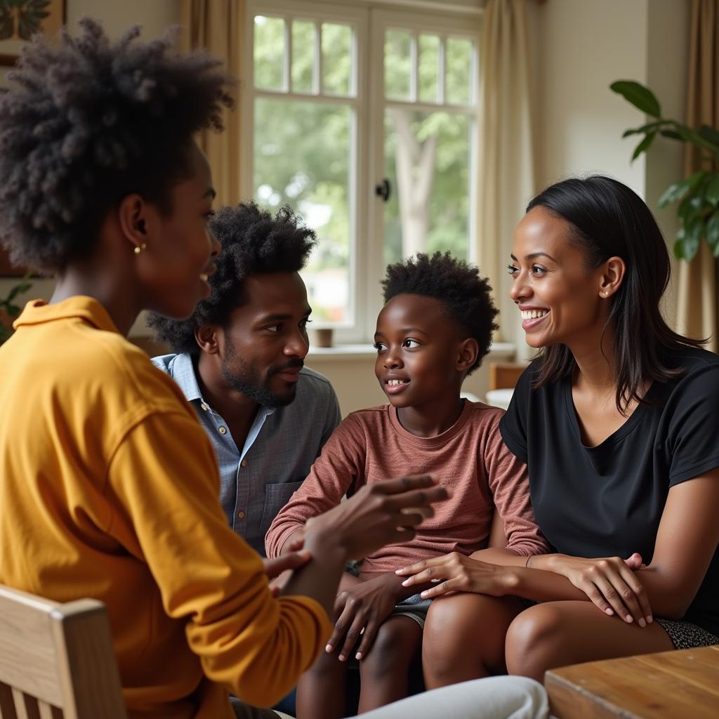 African Family Engaging in Intergenerational Dialogue