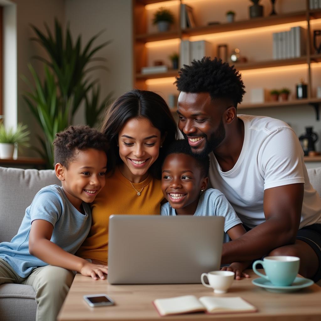 Family in Africa Making an International Call