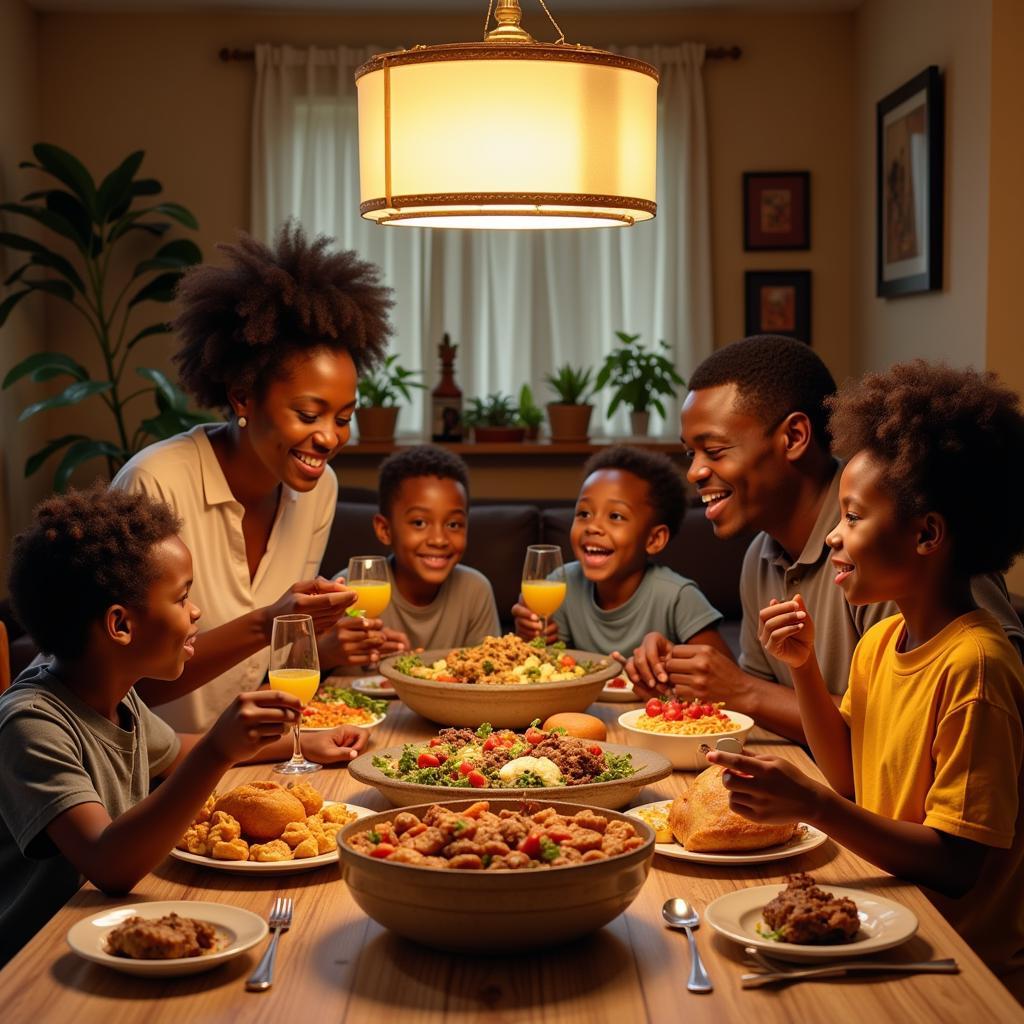 An African family enjoying a meal together