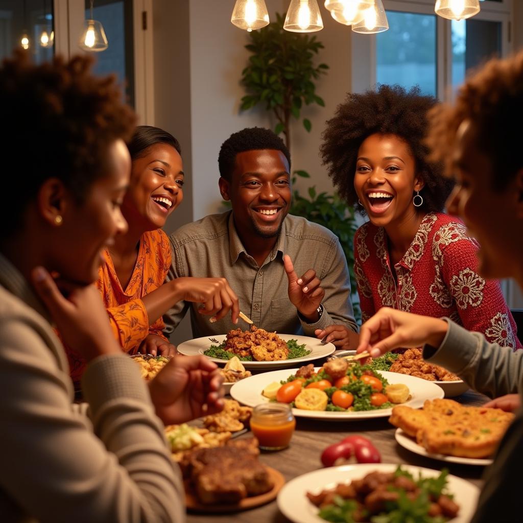 Family enjoying a traditional African meal